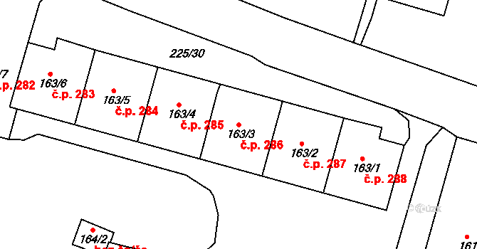 Meziboří 286 na parcele st. 163/3 v KÚ Meziboří u Litvínova, Katastrální mapa