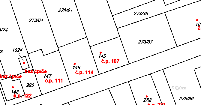 Třemošnice 107 na parcele st. 145 v KÚ Třemošnice nad Doubravou, Katastrální mapa