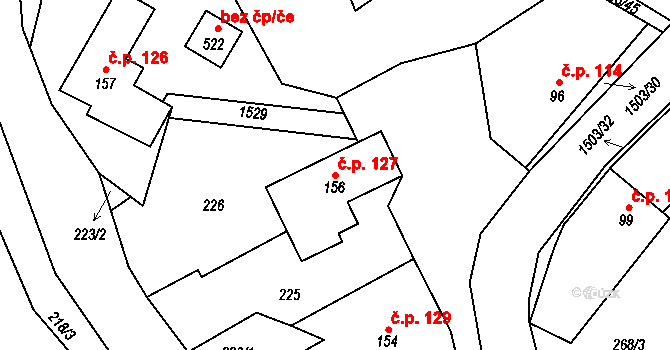Rosice 127 na parcele st. 156 v KÚ Rosice u Chrasti, Katastrální mapa