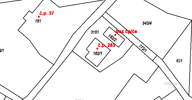 Heřmanice v Podještědí 283, Jablonné v Podještědí na parcele st. 182/1 v KÚ Heřmanice v Podještědí, Katastrální mapa