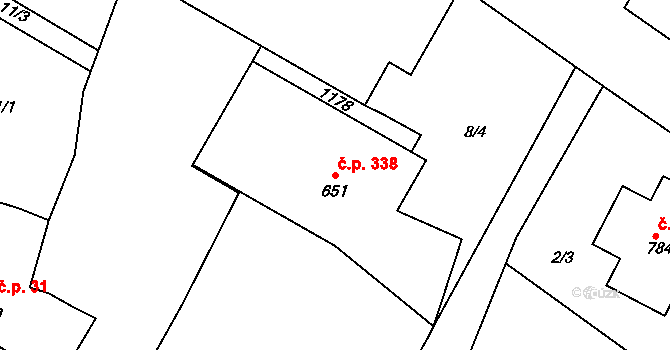 Nučice 338 na parcele st. 651 v KÚ Nučice u Rudné, Katastrální mapa