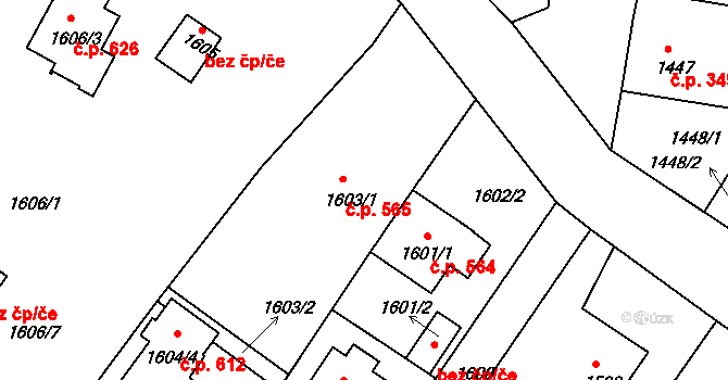 Veselí nad Lužnicí II 565, Veselí nad Lužnicí na parcele st. 1603/1 v KÚ Veselí nad Lužnicí, Katastrální mapa
