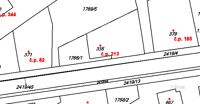 Klenčí pod Čerchovem 213 na parcele st. 335 v KÚ Klenčí pod Čerchovem, Katastrální mapa