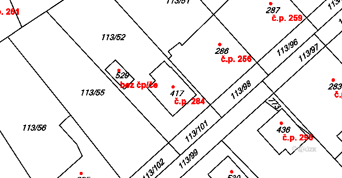Nezvěstice 284 na parcele st. 417 v KÚ Nezvěstice, Katastrální mapa