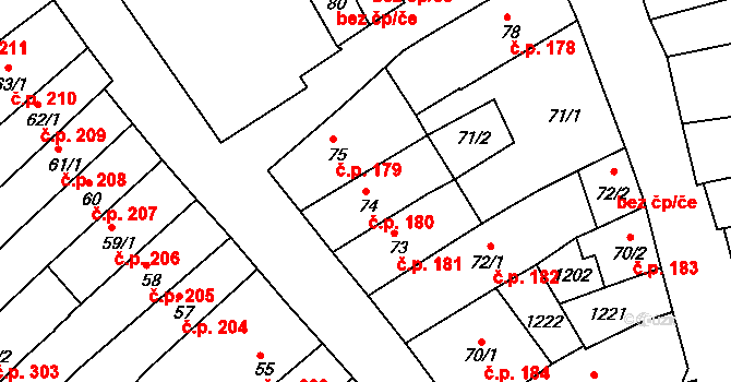 Broumov 180 na parcele st. 74 v KÚ Broumov, Katastrální mapa