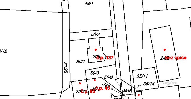 Purkarec 137, Hluboká nad Vltavou na parcele st. 206 v KÚ Purkarec, Katastrální mapa