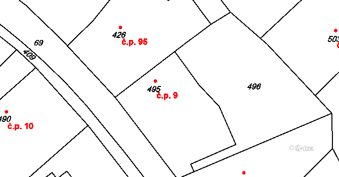 Olbramice 9 na parcele st. 495/1 v KÚ Olbramice, Katastrální mapa