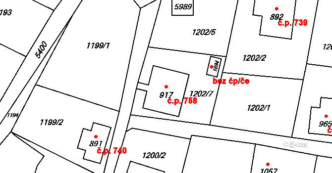 Mikulášovice 758 na parcele st. 917 v KÚ Mikulášovice, Katastrální mapa