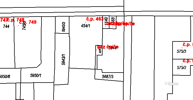 Hrušovany nad Jevišovkou 93961529 na parcele st. 454/2 v KÚ Hrušovany nad Jevišovkou, Katastrální mapa
