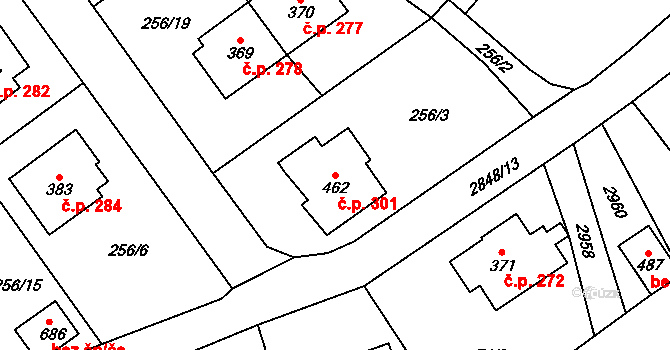 Štoky 301 na parcele st. 462 v KÚ Štoky, Katastrální mapa