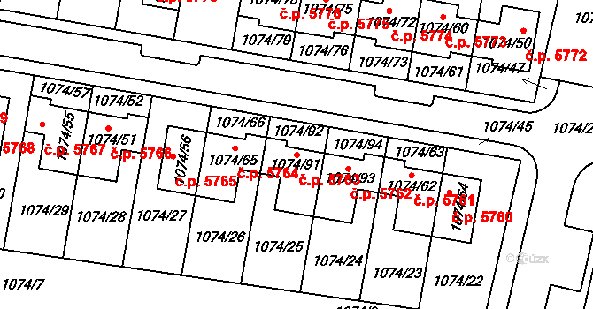Jihlava 5763 na parcele st. 1074/91 v KÚ Jihlava, Katastrální mapa