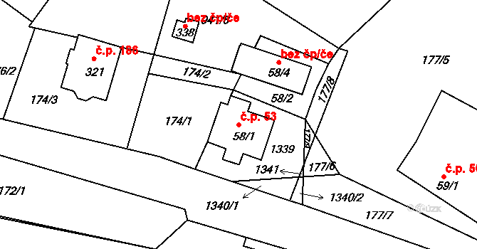 Lípa nad Orlicí 53 na parcele st. 58/1 v KÚ Lípa nad Orlicí, Katastrální mapa