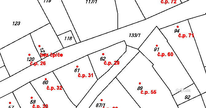 Bohumilice 29, Klobouky u Brna na parcele st. 62 v KÚ Bohumilice, Katastrální mapa