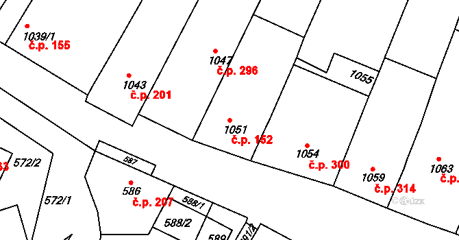 Borkovany 152 na parcele st. 1051 v KÚ Borkovany, Katastrální mapa