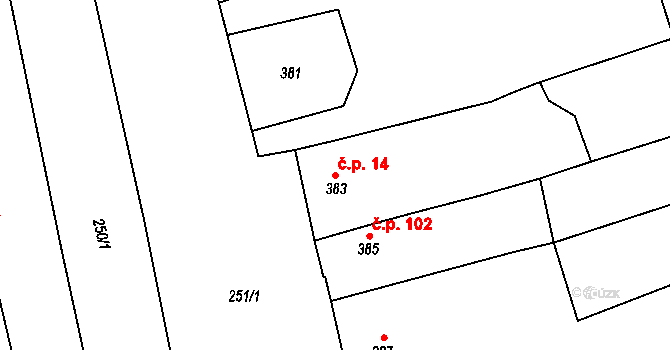 Cvrčovice 14 na parcele st. 383 v KÚ Cvrčovice u Pohořelic, Katastrální mapa