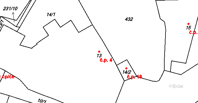 Losina 4, Chotěšov na parcele st. 13 v KÚ Losina, Katastrální mapa
