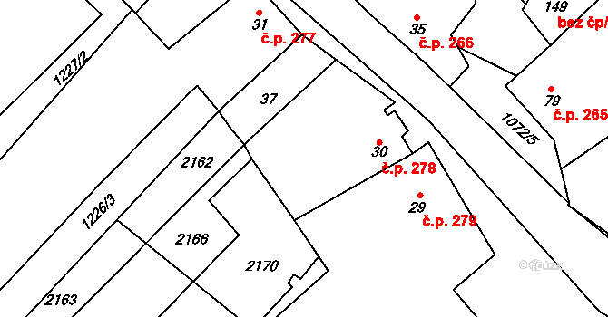Chlupice 278, Hostěradice na parcele st. 30 v KÚ Chlupice, Katastrální mapa
