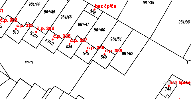 Jevišovice 388 na parcele st. 545 v KÚ Jevišovice, Katastrální mapa