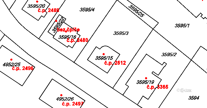Znojmo 2512 na parcele st. 3595/15 v KÚ Znojmo-město, Katastrální mapa