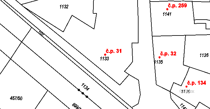 Přerov XII-Žeravice 31, Přerov na parcele st. 1133 v KÚ Žeravice, Katastrální mapa