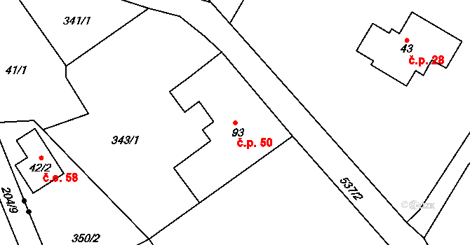 Rájec 50, Černava na parcele st. 93 v KÚ Rájec u Černavy, Katastrální mapa