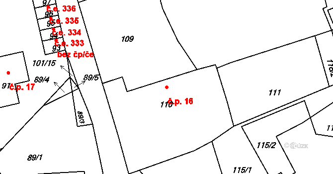 Pístov 16, Jihlava na parcele st. 110 v KÚ Pístov u Jihlavy, Katastrální mapa