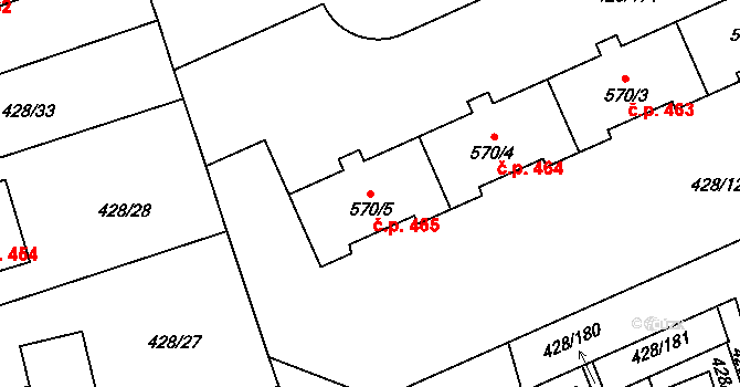 Horoměřice 465 na parcele st. 570/5 v KÚ Horoměřice, Katastrální mapa