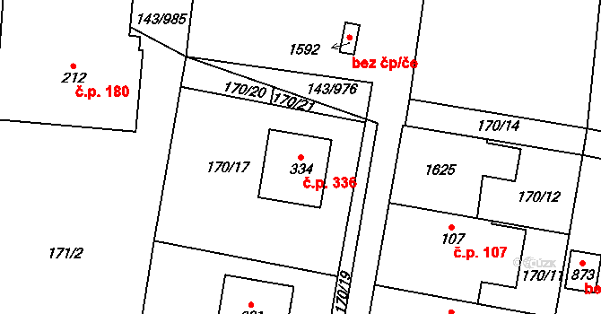 Jesenice 336 na parcele st. 334 v KÚ Jesenice u Prahy, Katastrální mapa
