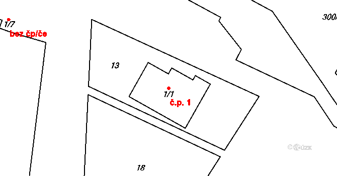 Hospozín 1 na parcele st. 1/1 v KÚ Hospozín, Katastrální mapa