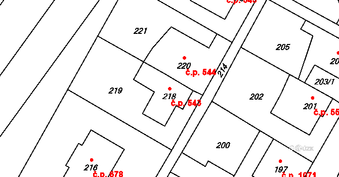 Lužice 543 na parcele st. 218 v KÚ Lužice u Hodonína, Katastrální mapa