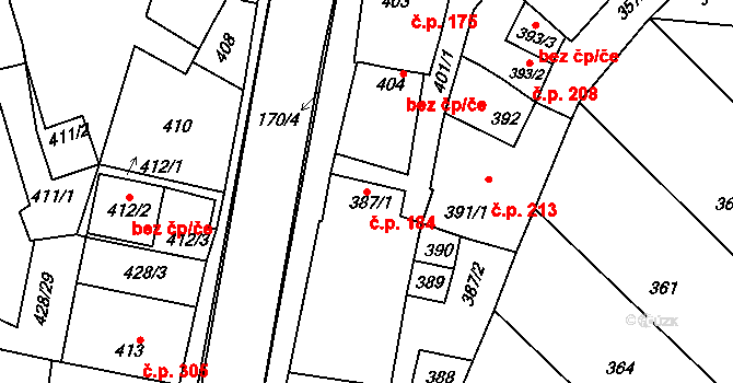 Vnorovy 184 na parcele st. 387/1 v KÚ Vnorovy, Katastrální mapa