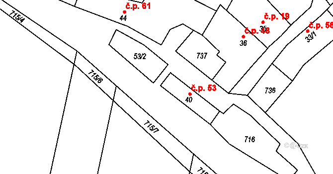 Zdislavice 53, Troubky-Zdislavice na parcele st. 40 v KÚ Zdislavice, Katastrální mapa