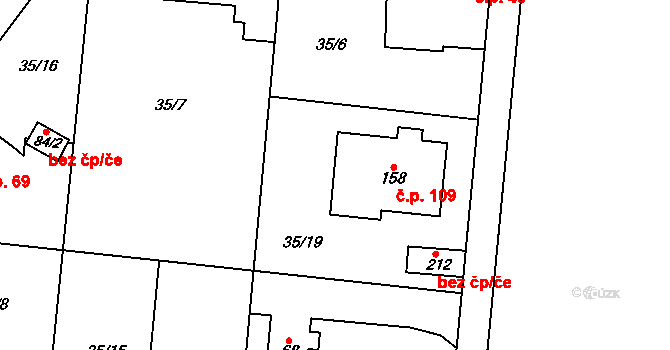 Máslovice 109 na parcele st. 158 v KÚ Máslovice, Katastrální mapa