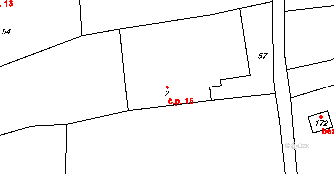 Pluhův Žďár 15 na parcele st. 2 v KÚ Pluhův Žďár, Katastrální mapa