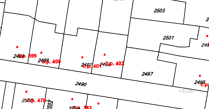Mimoň I 402, Mimoň na parcele st. 2493 v KÚ Mimoň, Katastrální mapa