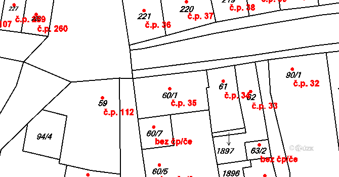 Libochovice 35 na parcele st. 60/1 v KÚ Libochovice, Katastrální mapa