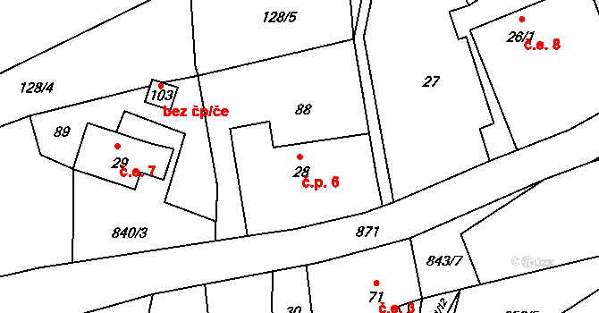 Náčkovice 6, Lovečkovice na parcele st. 28 v KÚ Náčkovice, Katastrální mapa