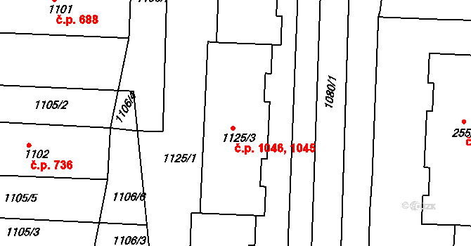 Lovosice 1045,1046 na parcele st. 1125/3 v KÚ Lovosice, Katastrální mapa