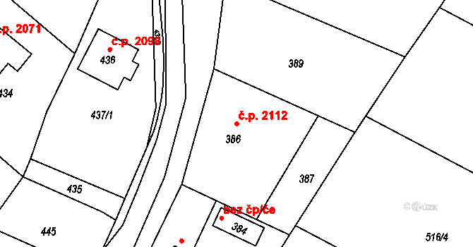 Rožnov pod Radhoštěm 2112 na parcele st. 386 v KÚ Hážovice, Katastrální mapa