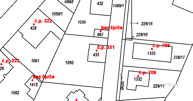 Jablonné nad Orlicí 331 na parcele st. 433 v KÚ Jablonné nad Orlicí, Katastrální mapa