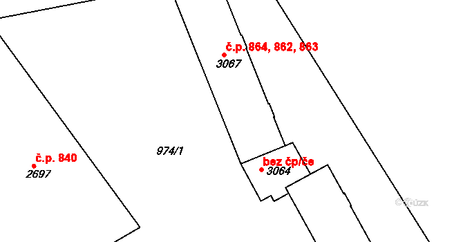 Chrudim IV 862,863,864, Chrudim na parcele st. 3067 v KÚ Chrudim, Katastrální mapa