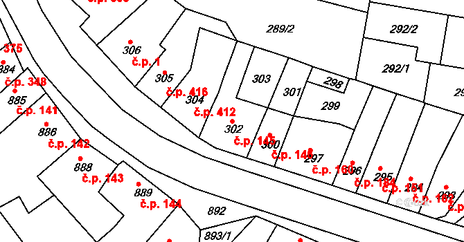 Komín 145, Brno na parcele st. 302 v KÚ Komín, Katastrální mapa