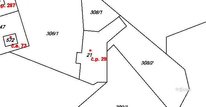 Malenovice 29 na parcele st. 21 v KÚ Malenovice, Katastrální mapa