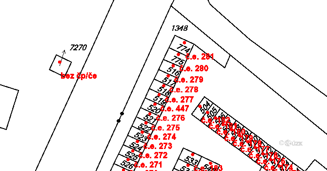 Háje 277, Cheb na parcele st. 518 v KÚ Háje u Chebu, Katastrální mapa
