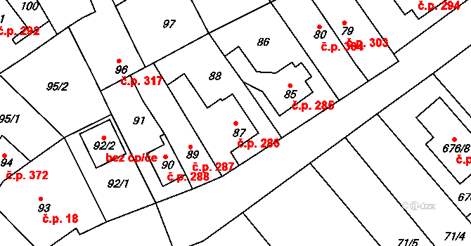 Svatava 286 na parcele st. 87 v KÚ Svatava, Katastrální mapa