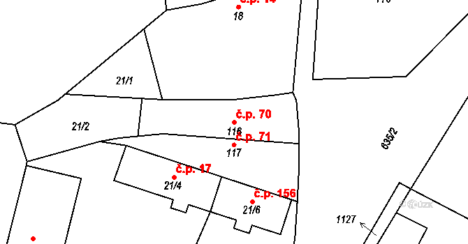 Struhy 70, Čachovice na parcele st. 116 v KÚ Struhy, Katastrální mapa