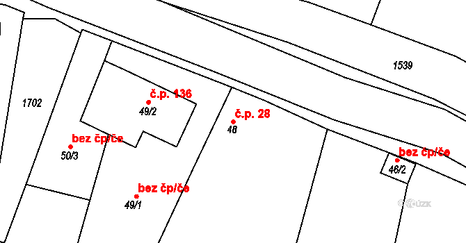 Pšovlky 28 na parcele st. 48 v KÚ Pšovlky, Katastrální mapa