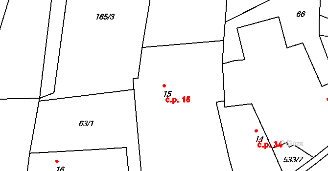 Horní Olešná 15, Popelín na parcele st. 15 v KÚ Horní Olešná, Katastrální mapa