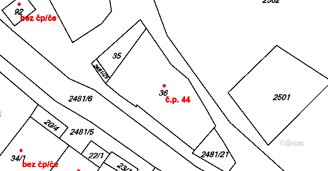 Matějovec 44, Český Rudolec na parcele st. 36 v KÚ Matějovec, Katastrální mapa