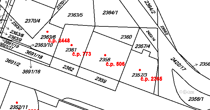 Břevnov 506, Praha na parcele st. 2358 v KÚ Břevnov, Katastrální mapa